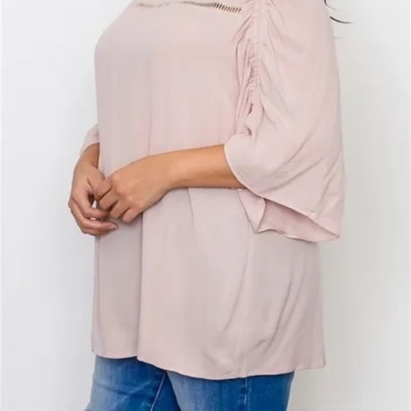 Plus Size Pink Drawstring Sleeve Top - Picture 4 of 4